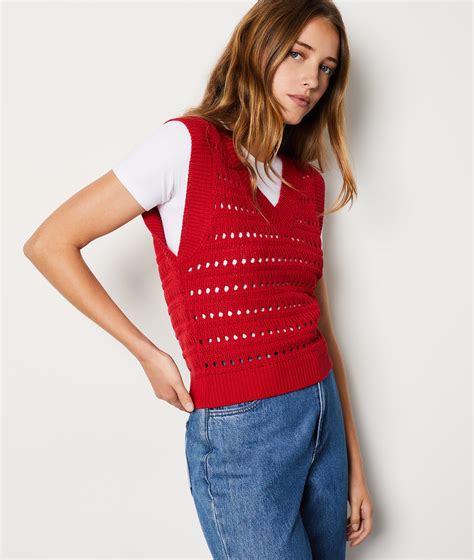 Openwork Crochet-Knit V-Neck Vest - FLOPI - GRENADINE - ETAM