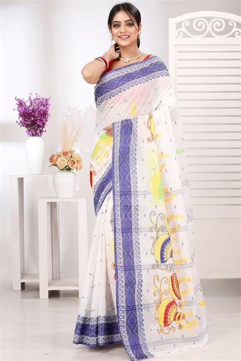 Blue White Pure Cotton Embi Boysko Ghot Tant Embroidery (1450 )