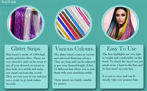 Sanas Hair Tinsel 12Pcs Glitter Hair Extensions Sparkle Hair Extensions ...