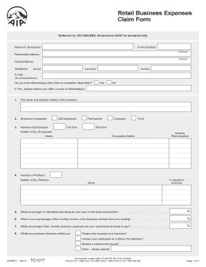 Fillable Online Business Expenses Claim Form. Claim form for retail ...