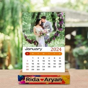 FLASHINGCLICK 12Pages Table Top Calendar With Photo And Wooden Stand ...