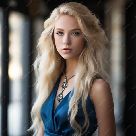 Premium Photo | Portrait of a stunning girl with piercing blue eyes and ...