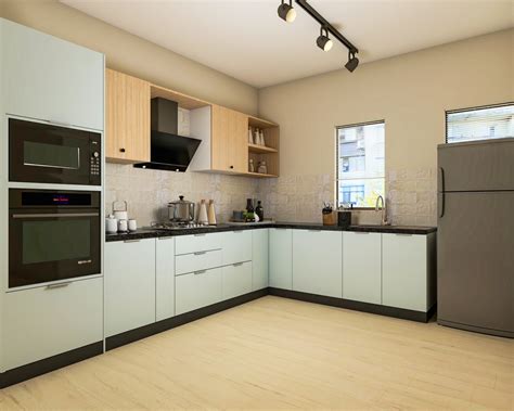 L-Shaped Kitchen Design With Open And Closed Storage | Livspace