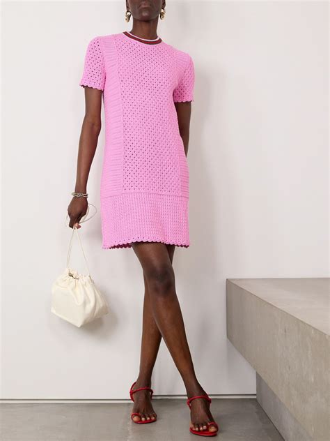 GUCCI Webbing-trimmed open-knit cotton-blend mini dress in 2024 | Pink ...
