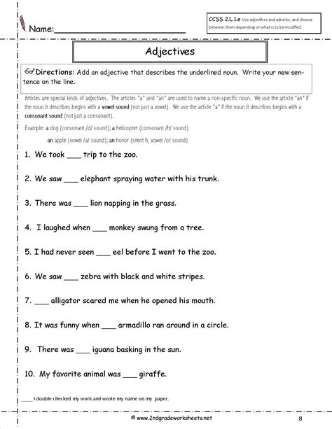2Nd Grade Worksheet Grammar