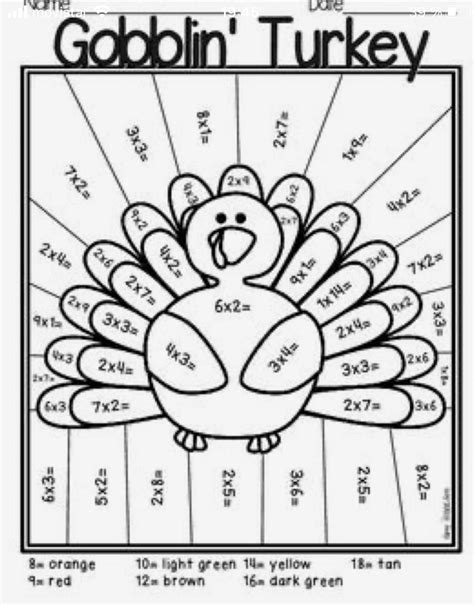 Image result for Thanksgiving Math Color by Number