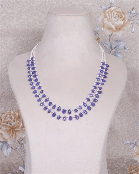 Natural Tanzanite & Pearls Gemstone Beads Necklace Jewelry – Raj Gems