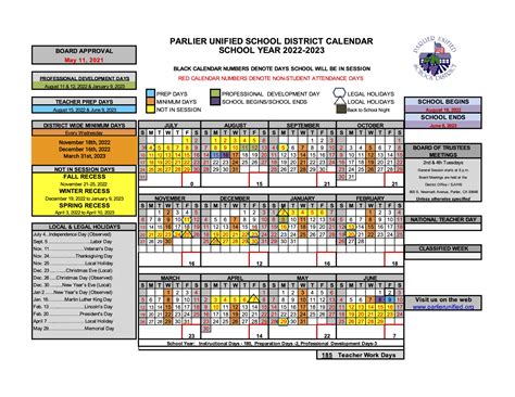 PUSD School Year Calendar - Calendar - Parlier Unified School District