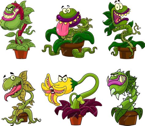 Carnivorous plants cartoon characters vector collection | Premium Vector