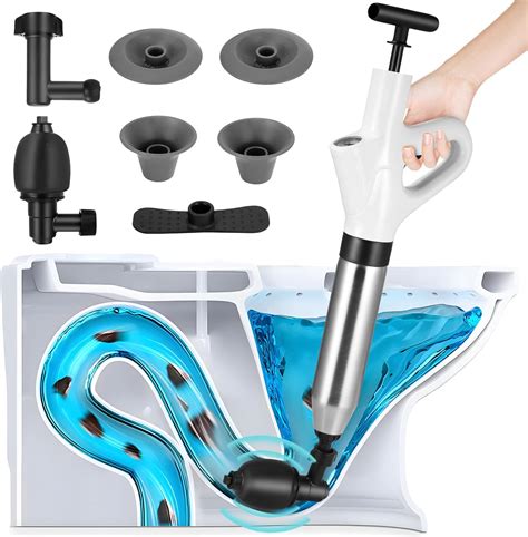 Toilet Plunger, High Pressure Toilet Unblocker, Heavy Duty Drain ...