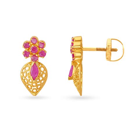 Ethereal Ruby Gold Drop Earrings