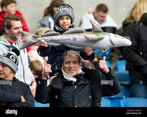 Grimsby fans with their Harry the Haddock mascots before the Brighton ...