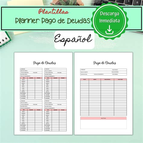 Printable Debt Payment Template, Finance Template in Spanish, Budget ...