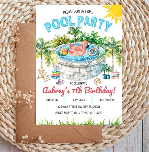 EDITABLE Pool Party Birthday Invitation Template, Any Age, Swimming ...