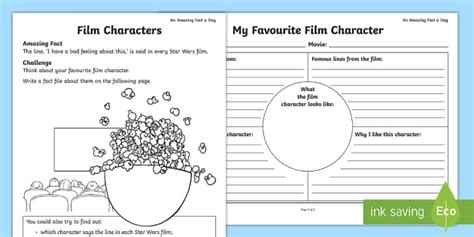 Film Character Fact File Worksheet / Worksheet