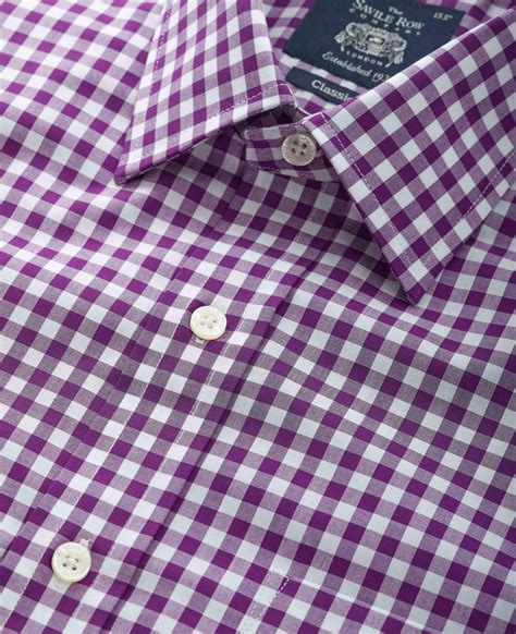 Men's Gingham Check Shirt In Purple | Savile Row Company
