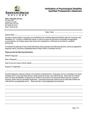 Fillable Online FORM Verification Psychological Disability Fax Email ...