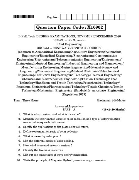 ORO 551 Renewable Energy Sources Final Exam Question Paper - Studocu