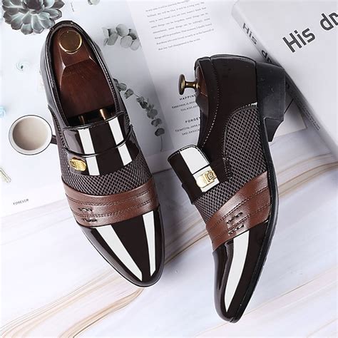 Men's Leather Dress Shoes with Embossed Crocodile Pattern and Black ...