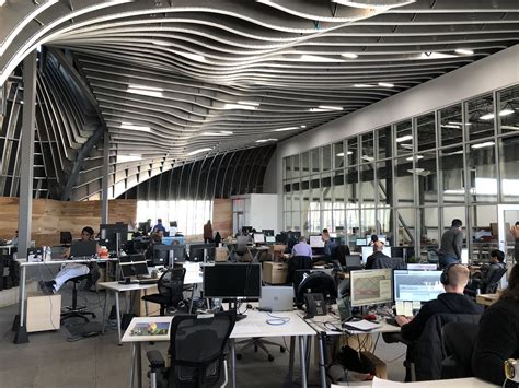 A. Zahner Company interior workspace. Exposed aluminum ZEPPS fins line ...