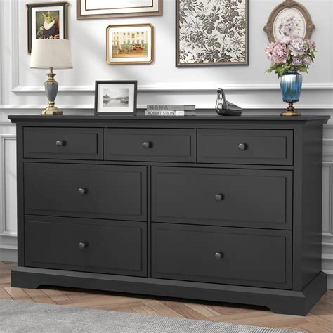 Amazon.com: Loomie 7 Drawers Black Double Dressers Chests for Bedroom ...