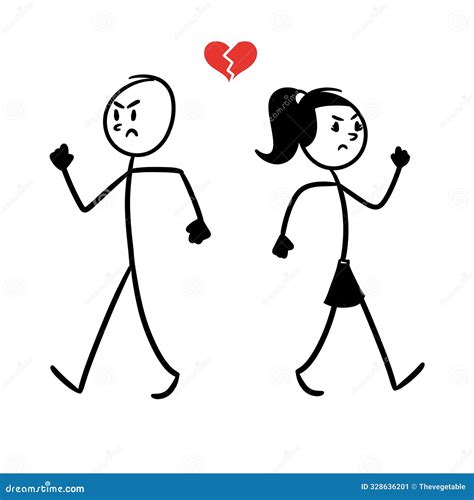A Pair of Lovers Quarrel, with a Split Heart Symbol Above Them Stock ...