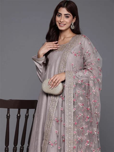 Buy Libas Art Grey Yoke Design Silk Anarkali Suit With Dupatta Online ...