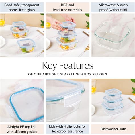 Airtight Glass Lunch Box Set Of 3 Online - Premium Lunch Box | Nestasia