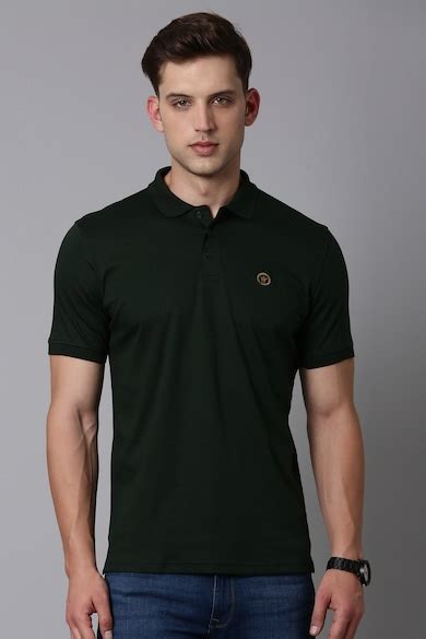 Buy Men Green Solid Polo Neck T-shirt Online - 937070 | Louis Philippe