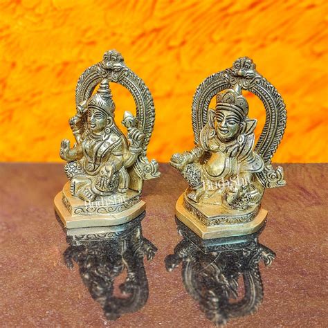 Buy Auspicious Brass Lord Kubera and Goddess Lakshmi Idol, 4.5" Height ...