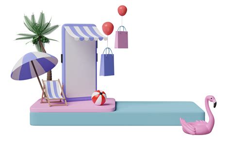 3d stage podium with mobile phone or smartphone store front, beach ...