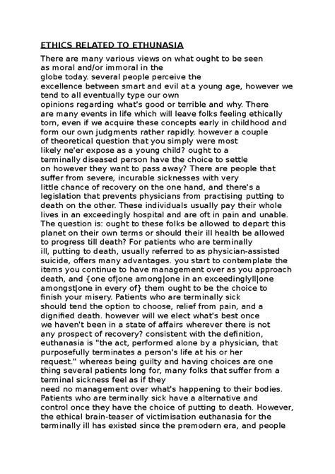 Ethics Related TO Ethunasia - ETHICS RELATED TO ETHUNASIA There are ...