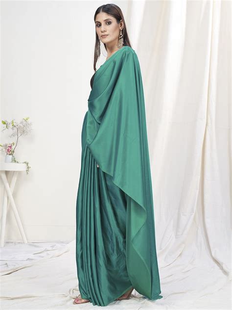 Teal Green Pre-Stitched Blended Silk Saree - Clothsvilla