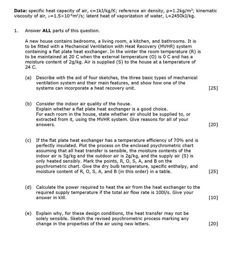 Data: specific heat capacity of air, c=1 kJ/kg/K; | Chegg.com