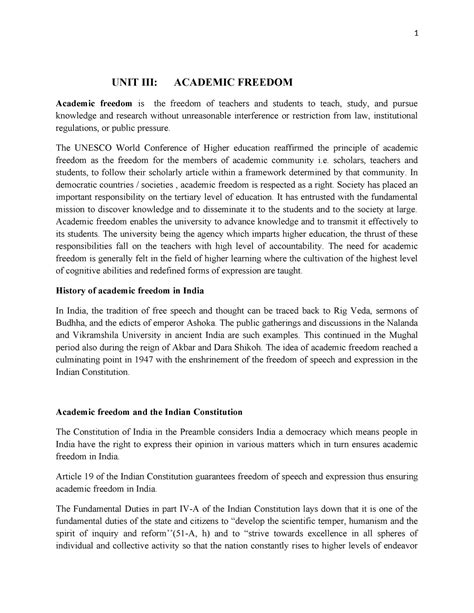 Study Material UNIT 3, 4 - UNIT III: ACADEMIC FREEDOM Academic freedom ...