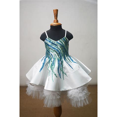 Luxury Girls White Satin & Sequin Party Dress with Layered Tulle Hem S ...