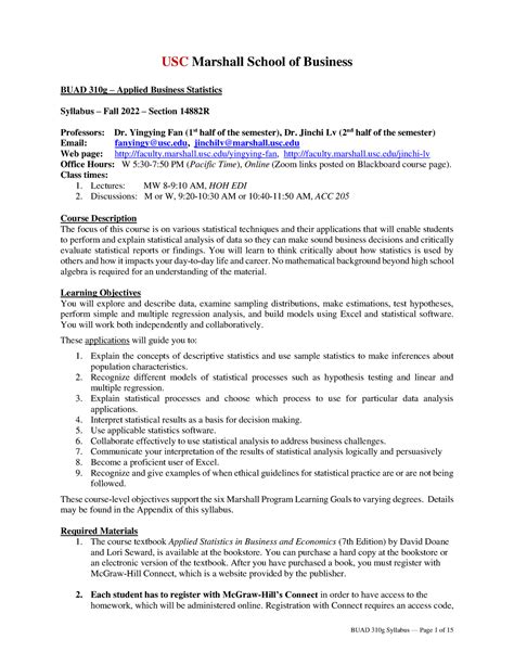 BUAD310 Syllabus - USC Marshall School of Business BUAD 310g – Applied ...