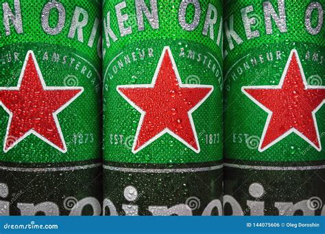 Logo on Aluminum Cans of Heineken Beer. Heineken Dutch Brewing Company ...