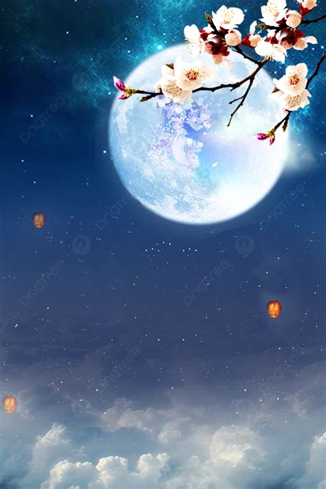 Mid Autumn Festival Round Moon Flower Branch Background Wallpaper Image ...