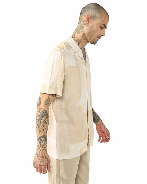 Viscose Linen Abstract Print Resort Collar Short Sleeve Boxy Fit Shirt