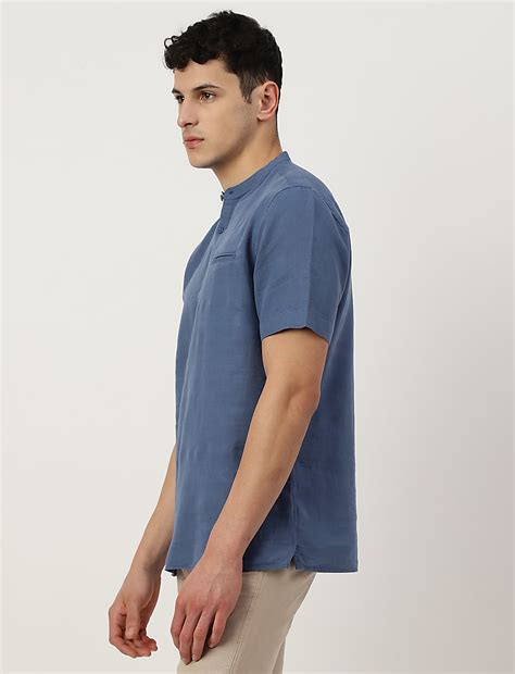 Buy Linen Mix Plain Mandarin Collar Short Kurta at Marks & Spencer