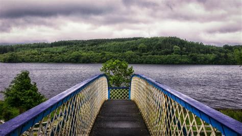 Wallpaper bridge, river, trees, sky hd, picture, image