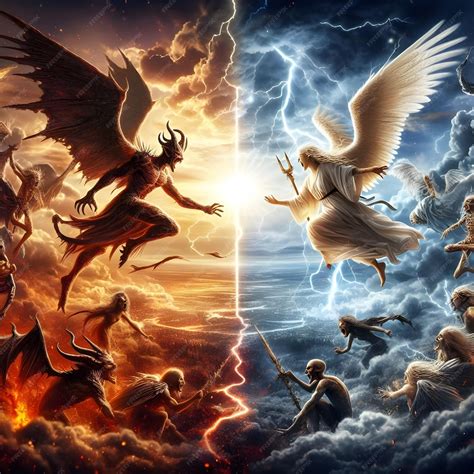 Premium Photo | AI of an epic battle between good and evil as angels ...