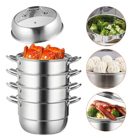 VEVOR Steamer Pot 11in/28cm,5 Tier Steamer Pot for Cooking with 8.5QT ...