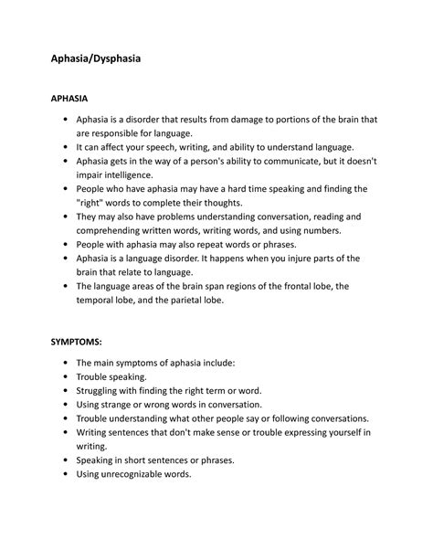 Aphasia and dysphasia - Aphasia/Dysphasia APHASIA Aphasia is a disorder ...