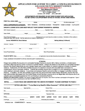 Fillable Online Concealed Handgun License Application - Gilliam County ...