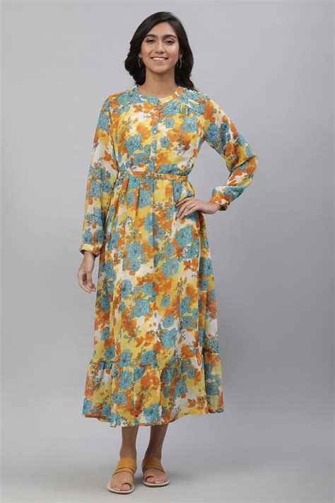 Buy Yellow Bold Floral Print Flared Dress Online for Woman | Shop for ...