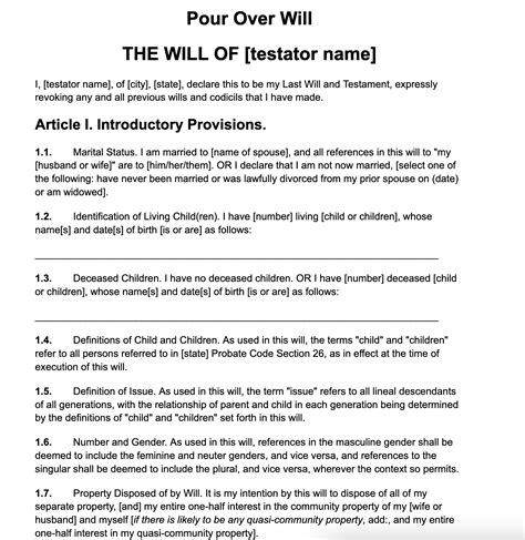 Pour Over Will: Templates & Samples