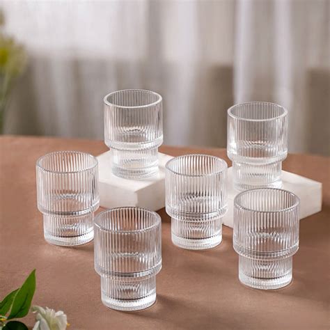 Set Of 6 Stackable Drinking Glasses Ribbed Online - Premium Whiskey ...