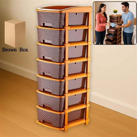 7-Layer Multipurpose Plastic Storage Drawer Organizer with Woven-Textu ...